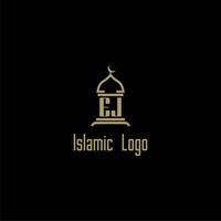EJ initial monogram for islamic logo with mosque icon design vector