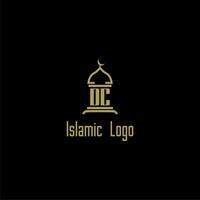 DC initial monogram for islamic logo with mosque icon design vector