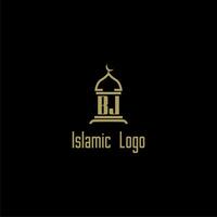 BJ initial monogram for islamic logo with mosque icon design vector