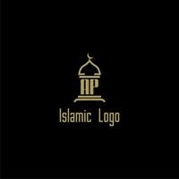 AP initial monogram for islamic logo with mosque icon design vector