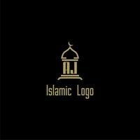 AJ initial monogram for islamic logo with mosque icon design vector