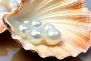 Macro photo of pearl in bivalve. Beauty of sea life. AI Generated