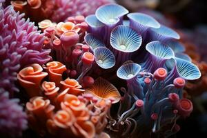 macro de vibrante coral formaciones, capturar su intrincado detalles y vívido colores. ai generado foto