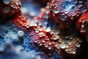 Extreme closeup of dark vibrant montipora showing the texture of it and capturing their intricate details. AI Generated photo