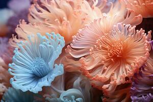 extremo de cerca de mar anémonas en amable pastel colores demostración el textura de él. ai Generacion foto