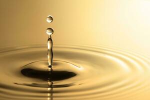 Water drops hitting the clean surface of the water close-up. photo