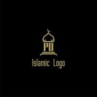 pd inicial monograma para islámico logo con mezquita icono diseño vector