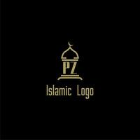 PZ initial monogram for islamic logo with mosque icon design vector