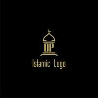 OP initial monogram for islamic logo with mosque icon design vector