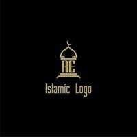 RE initial monogram for islamic logo with mosque icon design vector