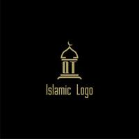 QT initial monogram for islamic logo with mosque icon design vector