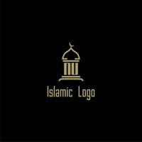 NU initial monogram for islamic logo with mosque icon design vector