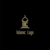 MC initial monogram for islamic logo with mosque icon design vector