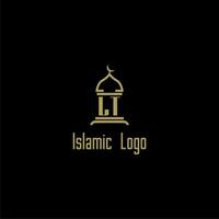 LT initial monogram for islamic logo with mosque icon design vector