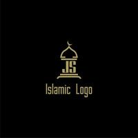 JS initial monogram for islamic logo with mosque icon design vector