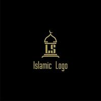 LS initial monogram for islamic logo with mosque icon design vector