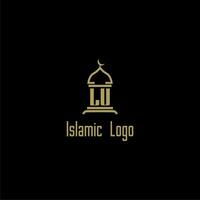 LU initial monogram for islamic logo with mosque icon design vector