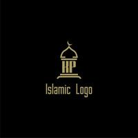 KP initial monogram for islamic logo with mosque icon design vector