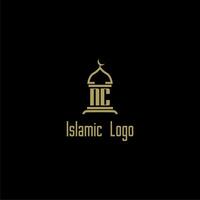 NC initial monogram for islamic logo with mosque icon design vector