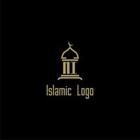 MI initial monogram for islamic logo with mosque icon design vector