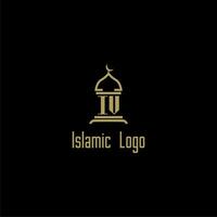 IV initial monogram for islamic logo with mosque icon design vector