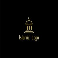 IV initial monogram for islamic logo with mosque icon design vector