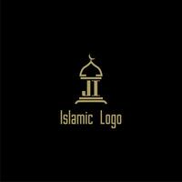 JI initial monogram for islamic logo with mosque icon design vector