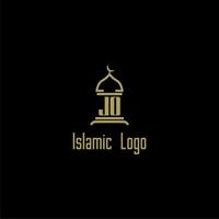 JO initial monogram for islamic logo with mosque icon design vector