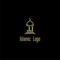 JJ initial monogram for islamic logo with mosque icon design vector
