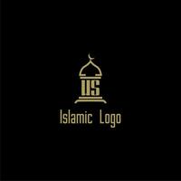 WS initial monogram for islamic logo with mosque icon design vector