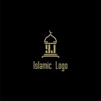 YJ initial monogram for islamic logo with mosque icon design vector