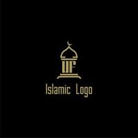 WF initial monogram for islamic logo with mosque icon design vector