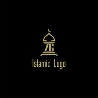 ZG initial monogram for islamic logo with mosque icon design vector