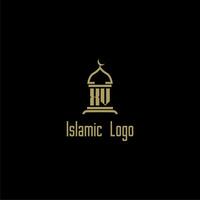 XV initial monogram for islamic logo with mosque icon design vector