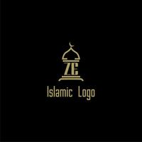 ZE initial monogram for islamic logo with mosque icon design vector