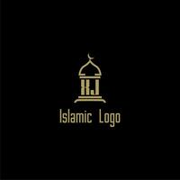 XJ initial monogram for islamic logo with mosque icon design vector