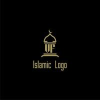 VF initial monogram for islamic logo with mosque icon design vector