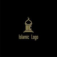 UE initial monogram for islamic logo with mosque icon design vector