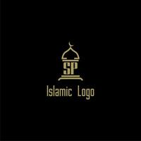 SP initial monogram for islamic logo with mosque icon design vector