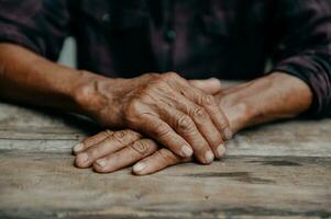 Male wrinkled hands, old man is wearing photo