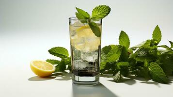 Fresh lemonade with lime and mint, AI Generated photo