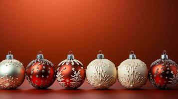 Festive Christmas Decoration on Red Background, AI Generated photo