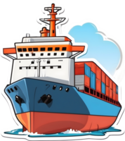 desenho animado navio com carga containers em isto, ai generativo png