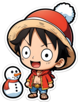 luffy avec bonhomme de neige , ai génératif png