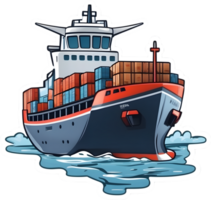 desenho animado navio com carga containers em isto, ai generativo png