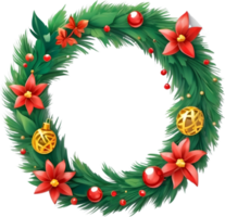 Kerstmis krans met rood boog en ornamenten Aan ai generatief, kerst pictogrammen, feestelijk symbolen, vakantie seizoen, Kerstmis decoraties png