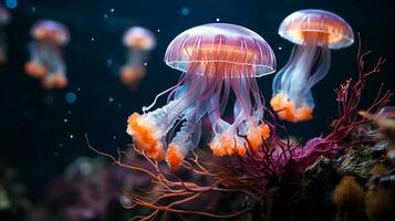 Underwater jellyfish animal image, AI Generated photo