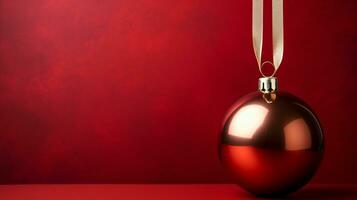 Festive Christmas Decoration on Red Background, AI Generated photo