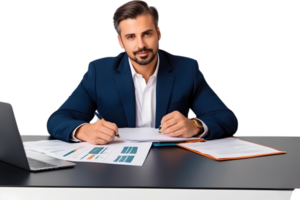 businessman pointing at a document on a table, ai generative png