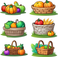 cartoon vegetables in baskets set, png illustration ai generative